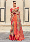 Dark Vanilla And Red Dharmavaram Silk Saree