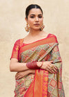 Dark Vanilla And Red Dharmavaram Silk Saree