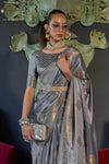 Davy's Grey Banarasi Woven Satin Silk Saree