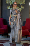 Davy's Grey Banarasi Woven Satin Silk Saree