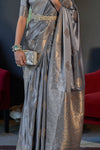 Davy's Grey Banarasi Woven Satin Silk Saree