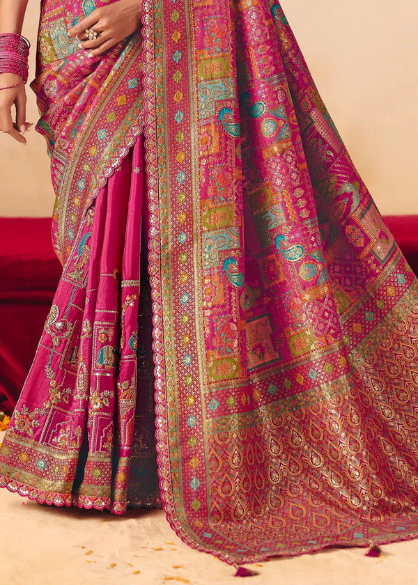Deep Carmine Rani Pink Pichwai Designer Dola Silk Saree