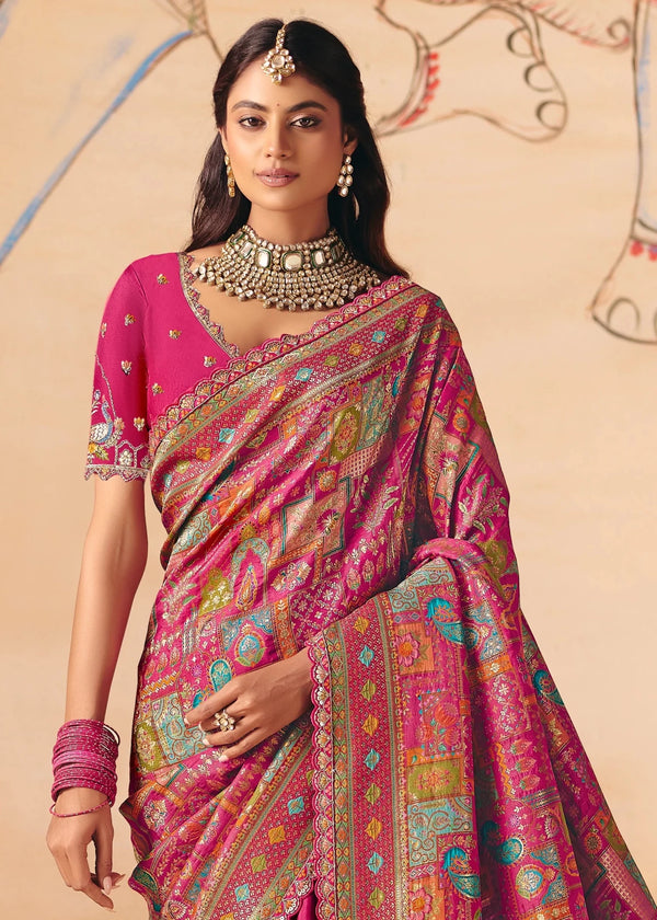Deep Carmine Rani Pink Pichwai Designer Dola Silk Saree