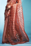 Deep Chestnut Printed Tissue Silk Saree