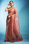 Deep Chestnut Printed Tissue Silk Saree