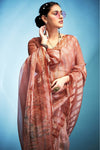 Deep Chestnut Printed Tissue Silk Saree