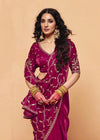 Deep Magenta Satin Silk Designer Saree