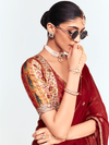 Deep Maroon Designer Tissue Silk Saree With Contrast Blouse