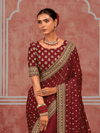 Deep Maroon Embroidered Designer Satin Silk Saree