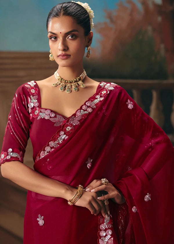 Deep Maroon Soft Silk Saree