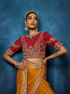 Deep Mustard Designer Silk Saree with Contrast Red Blouse