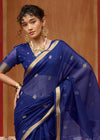 Deep Navy Blue Cotton Silk Saree