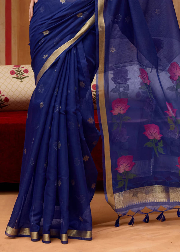 Deep Navy Blue Cotton Silk Saree