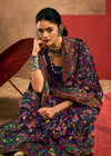 Deep Navy Blue Kashmiri Chinar Cotton Pashmina Saree