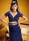 Deep Navy Blue Linen Silk Saree