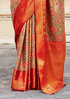 Deep Orange And Olive Green Dharmavaram Silk Saree