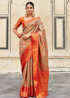 Deep Orange And Olive Green Dharmavaram Silk Saree