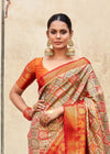 Deep Orange And Olive Green Dharmavaram Silk Saree