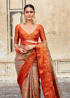 Deep Orange And Olive Green Dharmavaram Silk Saree