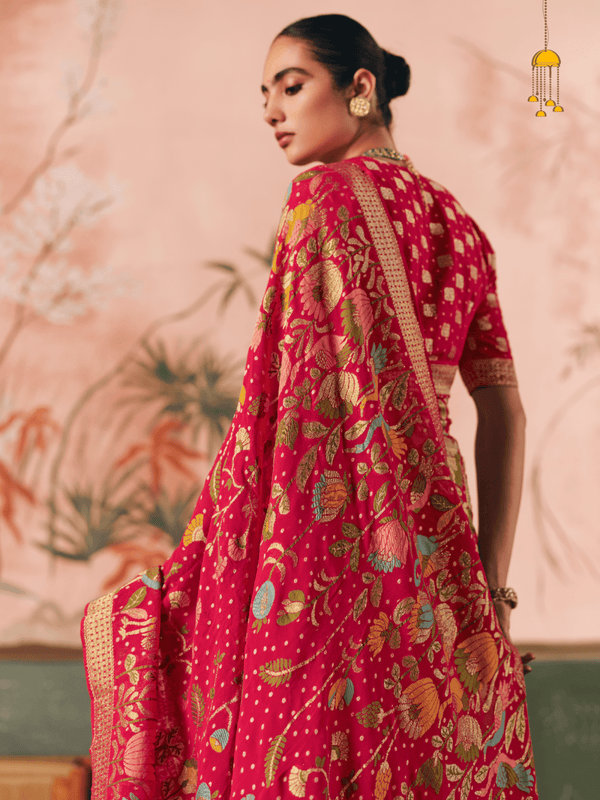 Deep Pink Bandhani Patola Silk Saree