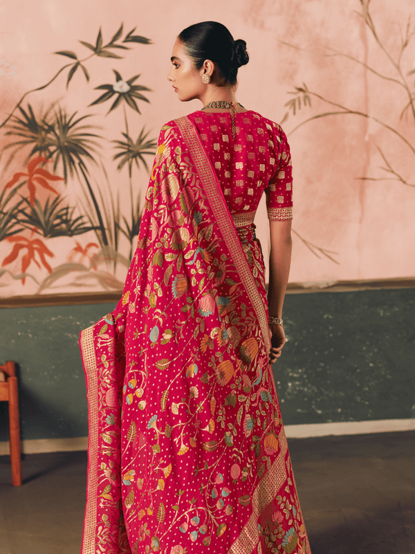 Deep Pink Bandhani Patola Silk Saree