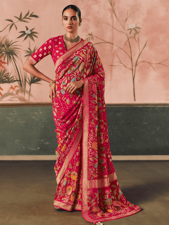 Deep Pink Bandhani Patola Silk Saree