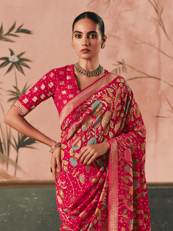 Deep Pink Bandhani Patola Silk Saree
