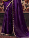 Deep Purple Embroidered Designer Satin Silk Saree With Contrast Blouse