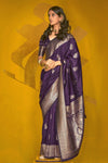 Deep Purple Kanjivaram Silk Saree with Gold Zari