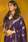 Deep Purple Kanjivaram Silk Saree with Gold Zari