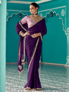 Deep Purple Organza Saree with Embroidered Border