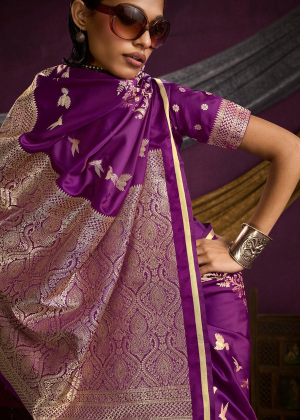 Deep Violet Purple Satin Silk Saree