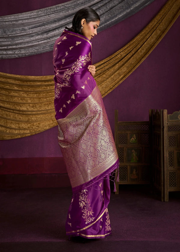 Deep Violet Purple Satin Silk Saree