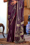 Deep Wine Banarasi Satin Silk Saree