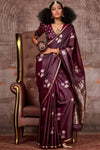 Deep Wine Pichwai Satin Silk Saree