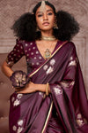 Deep Wine Pichwai Satin Silk Saree