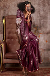 Deep Wine Pichwai Satin Silk Saree