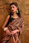 Deer Brown Woven Kanjivaram Handloom Silk Saree