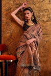 Deer Brown Woven Kanjivaram Handloom Silk Saree