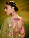 Designer Tissue Silk Saree in Olive Green With Embroidery