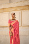 Desire Orange Khadi South Silk Saree With Motifs