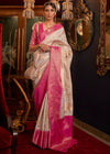 Dingy Dungeon Pink And Cream Zari Woven Banarasi Tanchoi Silk Saree