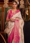 Dingy Dungeon Pink And Cream Zari Woven Banarasi Tanchoi Silk Saree