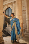 Dream Blue Khadi South Silk Saree With Motifs