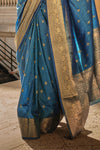 Dream Blue Khadi South Silk Saree With Motifs