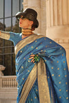 Dream Blue Khadi South Silk Saree With Motifs