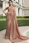 Dusky Rose Gold Banarasi Tissue Silk Saree With Embroidery