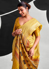 Mustard Yellow Woven Designer Linen Cotton Saree