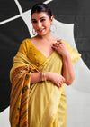 Mustard Yellow Woven Designer Linen Cotton Saree
