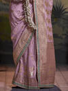 Dusty Lilac Banarasi Satin Silk Saree With Contrast Blouse